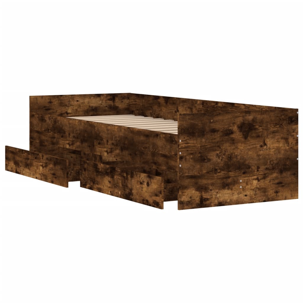 Okvir kreveta s ladicama boja dimljenog hrasta 100 x 200 cm