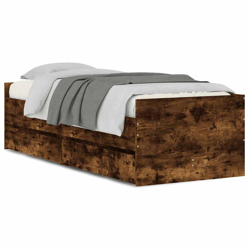 Okvir kreveta s ladicama boja dimljenog hrasta 90 x 190 cm