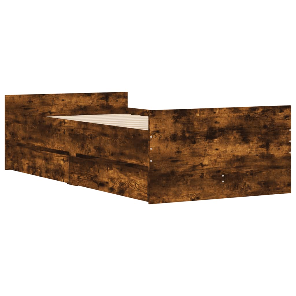 Okvir kreveta s ladicama boja dimljenog hrasta 100 x 200 cm