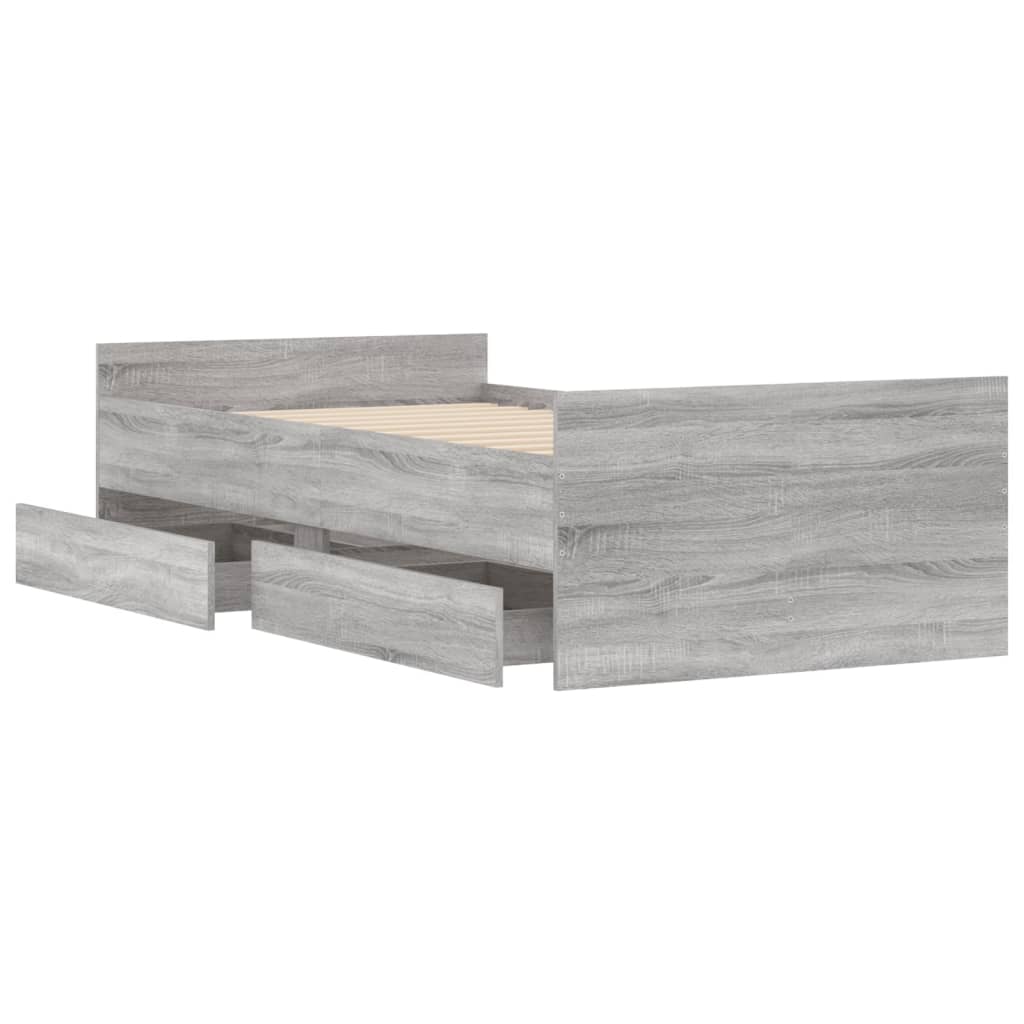 Okvir kreveta s ladicama siva boja hrasta 100 x 200 cm