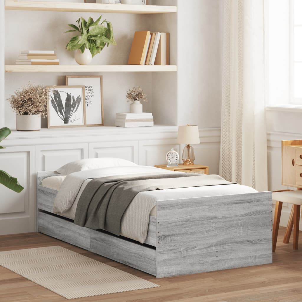 Okvir kreveta s ladicama siva boja hrasta 100 x 200 cm
