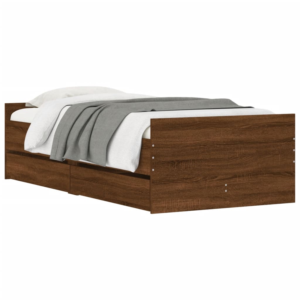 Okvir kreveta s ladicama boja smeđeg hrasta 90 x 190 cm