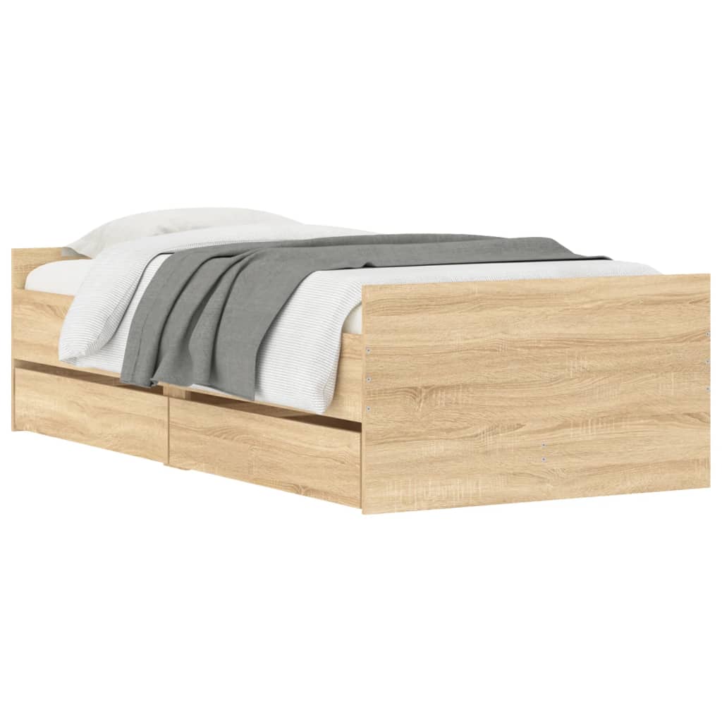 Okvir kreveta s ladicama boja hrasta 75 x 190 cm za jednu osobu