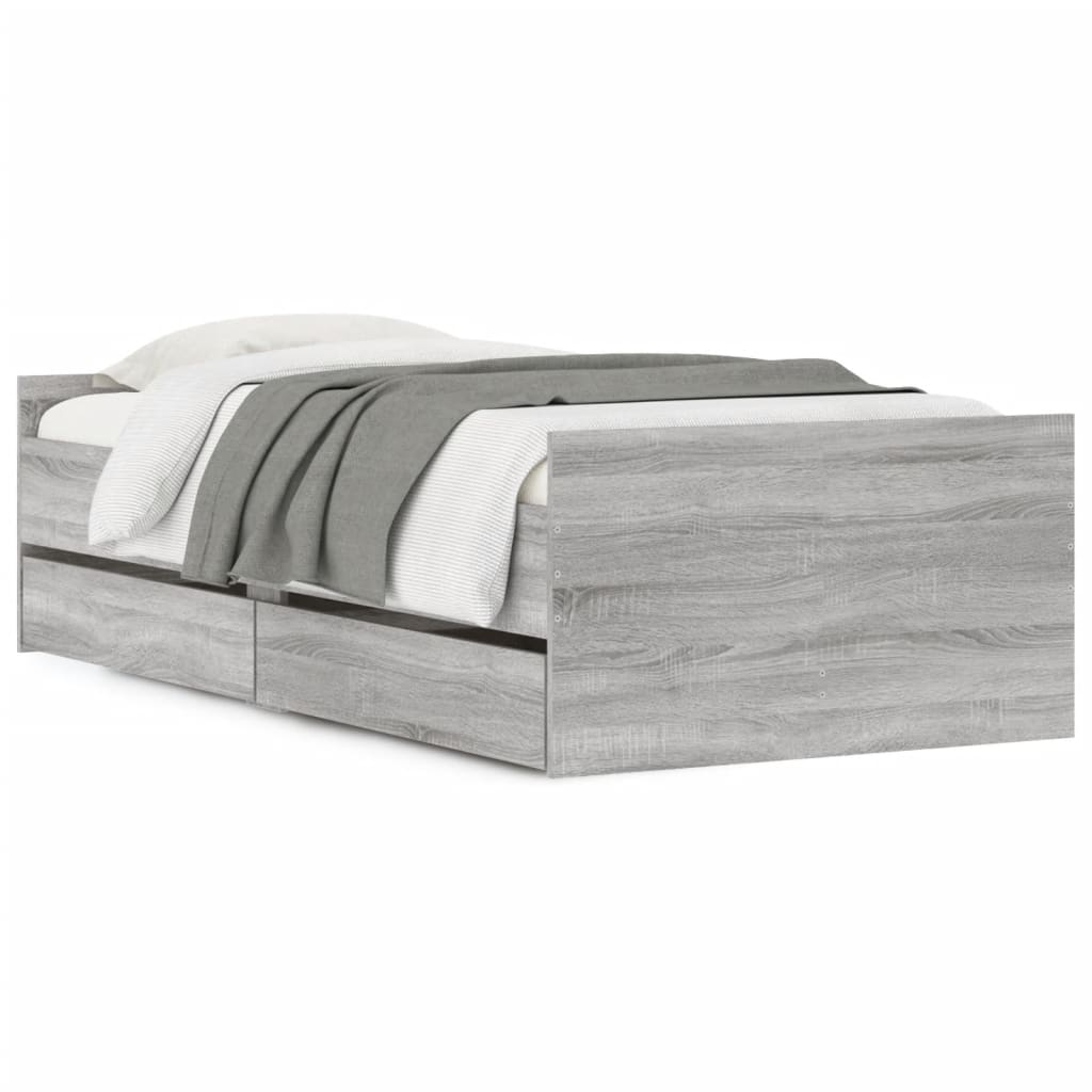 Okvir za krevet s ladicama boja hrasta 75x190 cm za jednu osobu