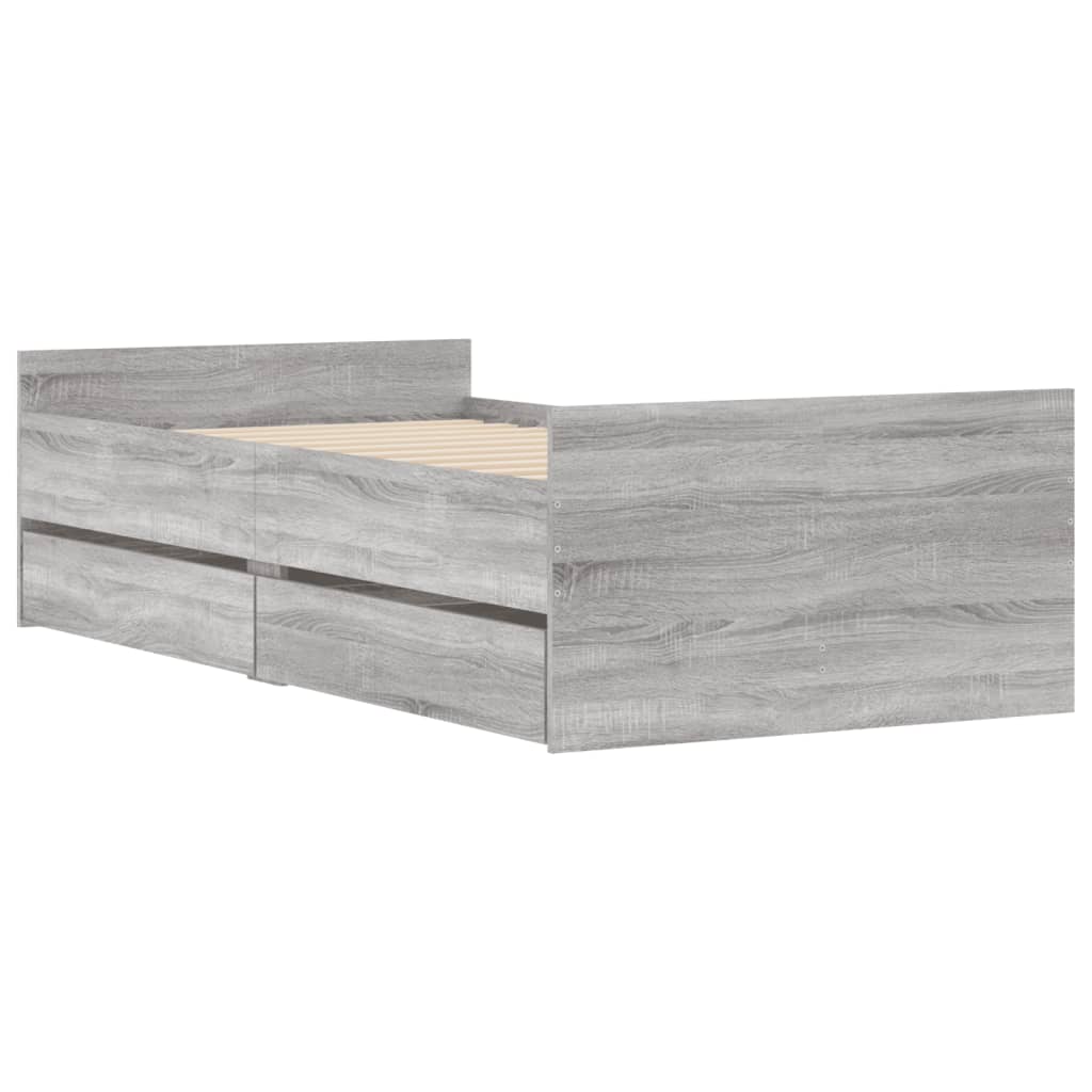 Okvir za krevet s ladicama boja hrasta 75x190 cm za jednu osobu