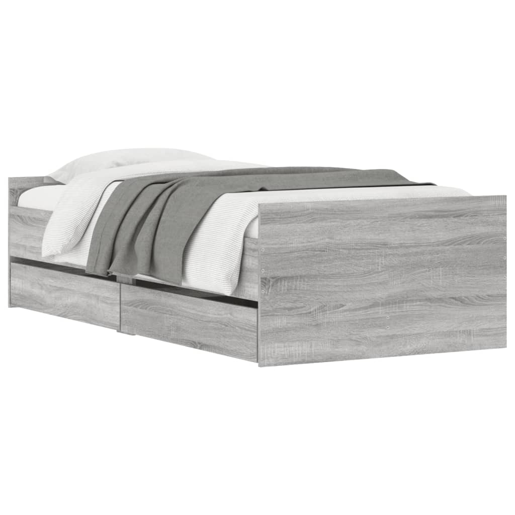 Okvir za krevet s ladicama boja hrasta 75x190 cm za jednu osobu