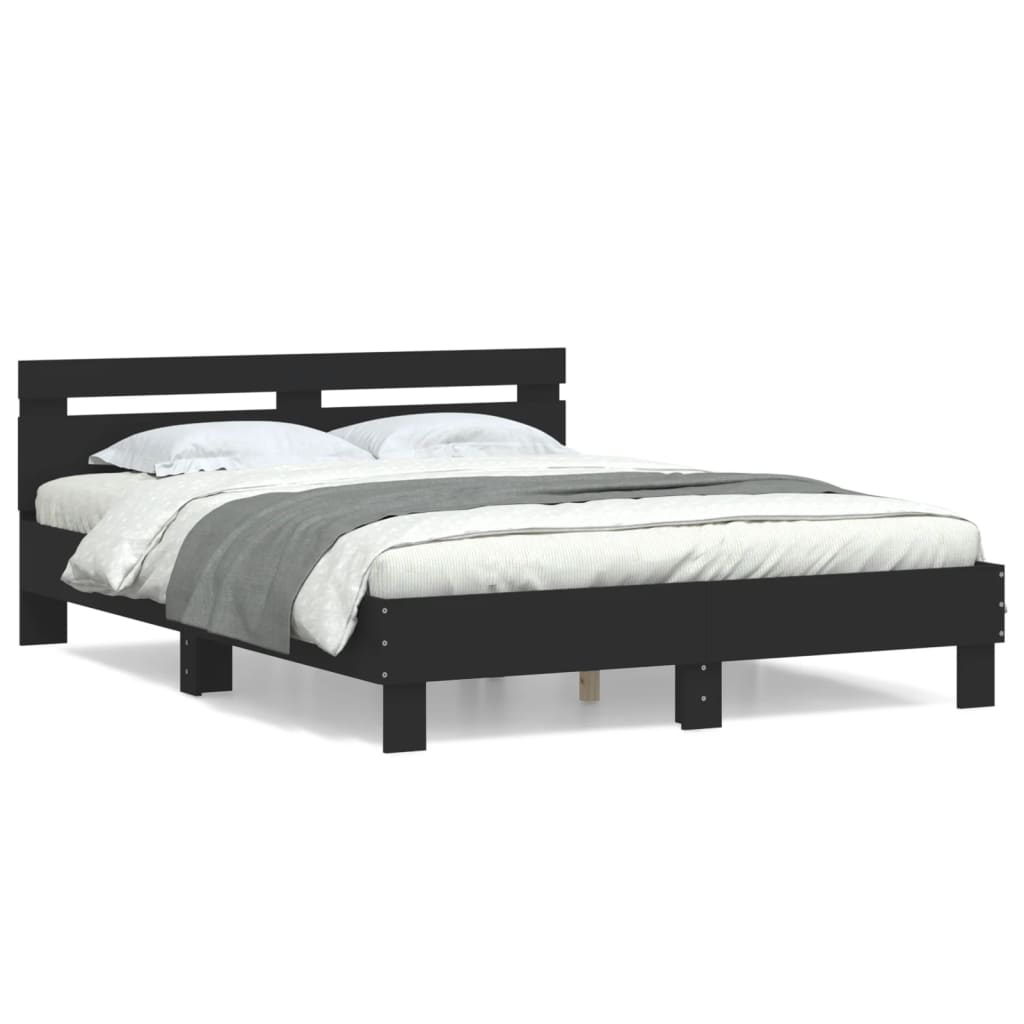 Okvir za krevet s uzglavljem crni 150x200 cm konstruirano drvo