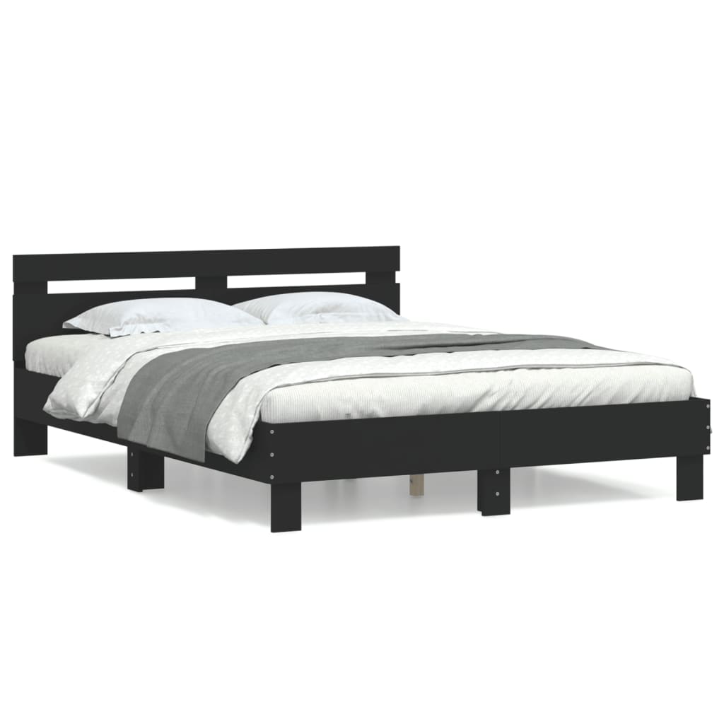 Okvir kreveta s uzglavljem crni 140x190 cm konstruiranog drva