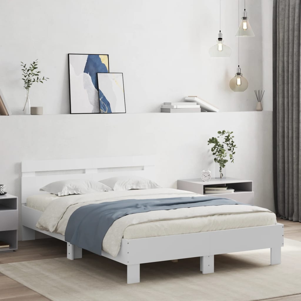 Okvir kreveta s uzglavljem bijeli 135x190 cm konstruirano drvo