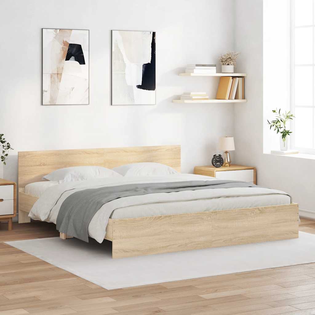 Okvir kreveta s uzglavljem boja hrasta sonome 200 x 200 cm