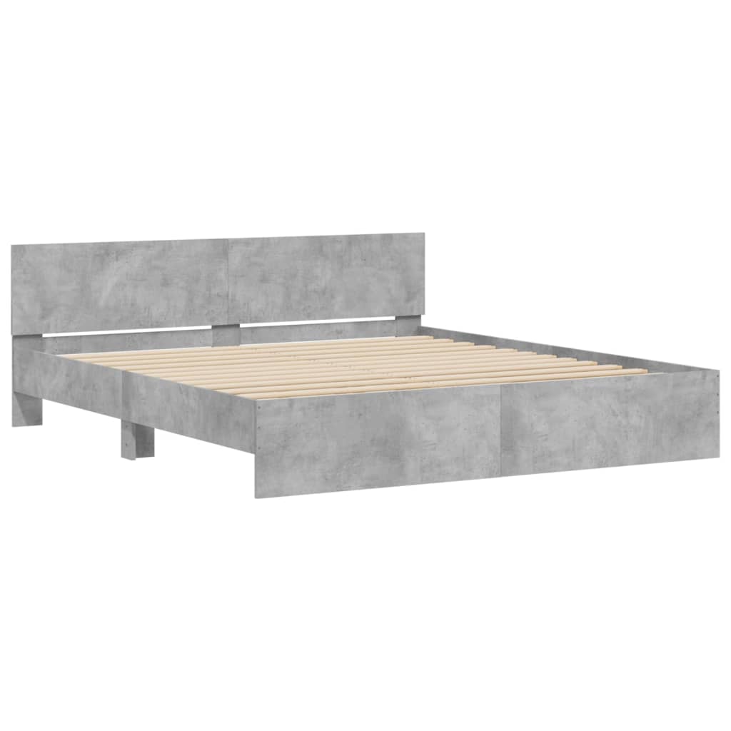 Okvir kreveta s uzglavljem boja betona 200 x 200 cm