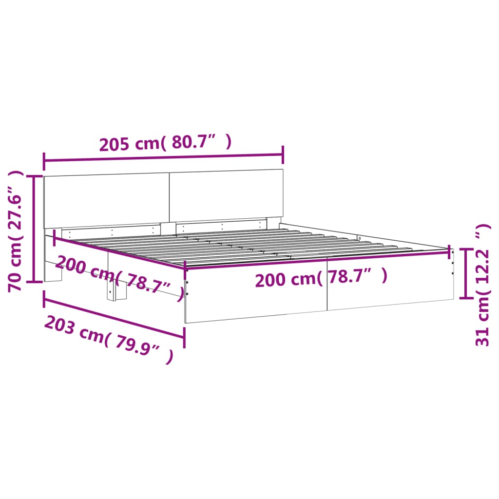 Okvir kreveta s uzglavljem siva boja hrasta 200x200 cm