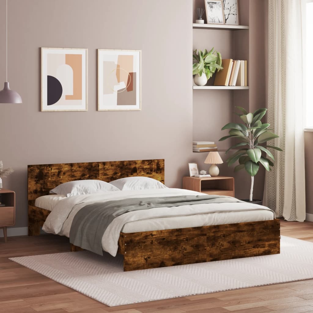 Okvir kreveta s uzglavljem boja dimljenog hrasta 150x200 cm