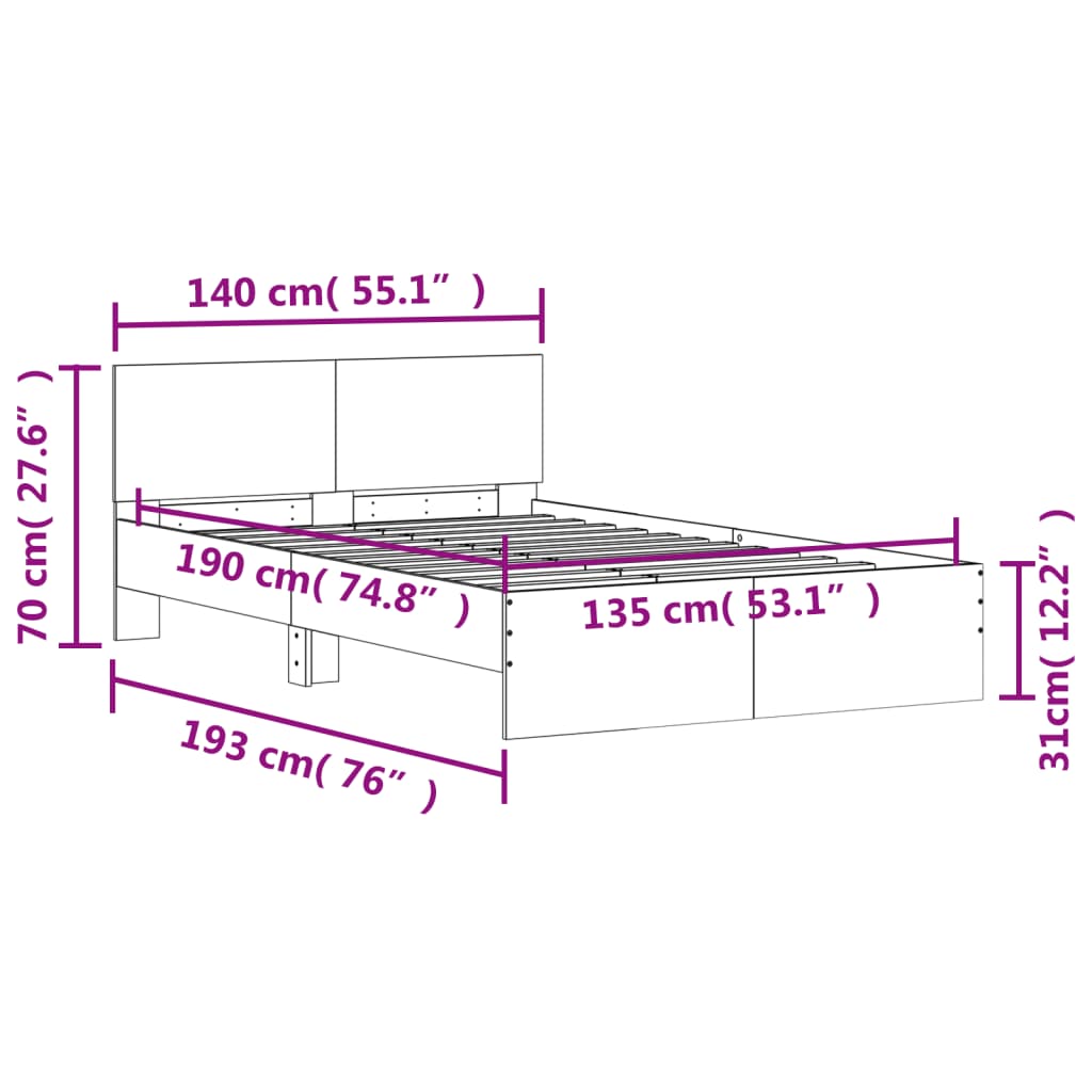 Okvir za krevet s uzglavljem crni 135x190 cm