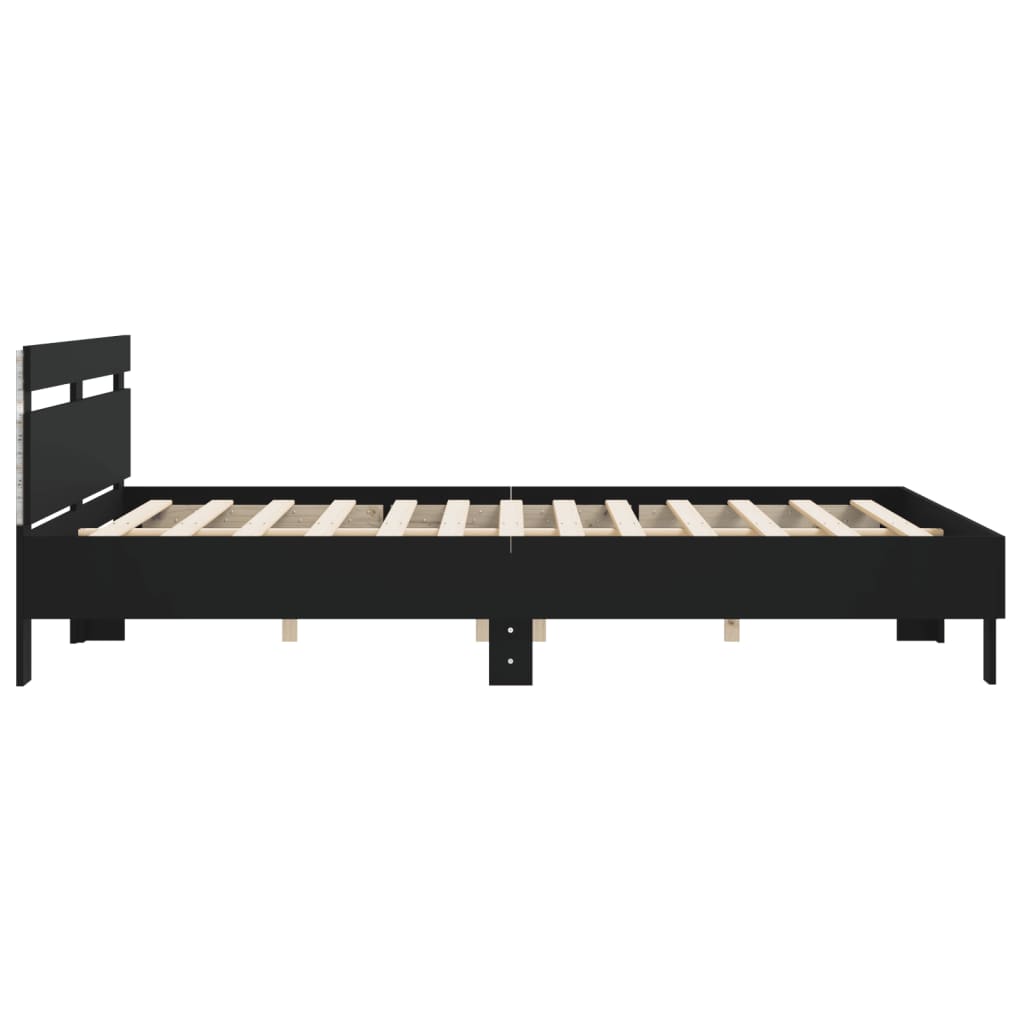 Okvir kreveta s uzglavljem i LED svjetlima crni 200 x 200 cm