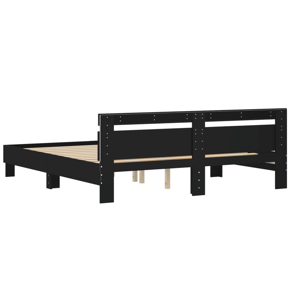 Okvir za krevet s uzglavljem i LED crni 180x200 cm