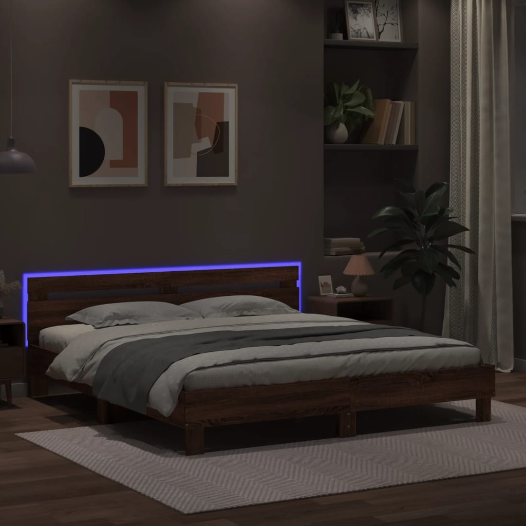 Okvir za krevet s uzglavljem i LED boja smeđeg hrasta 180x200cm