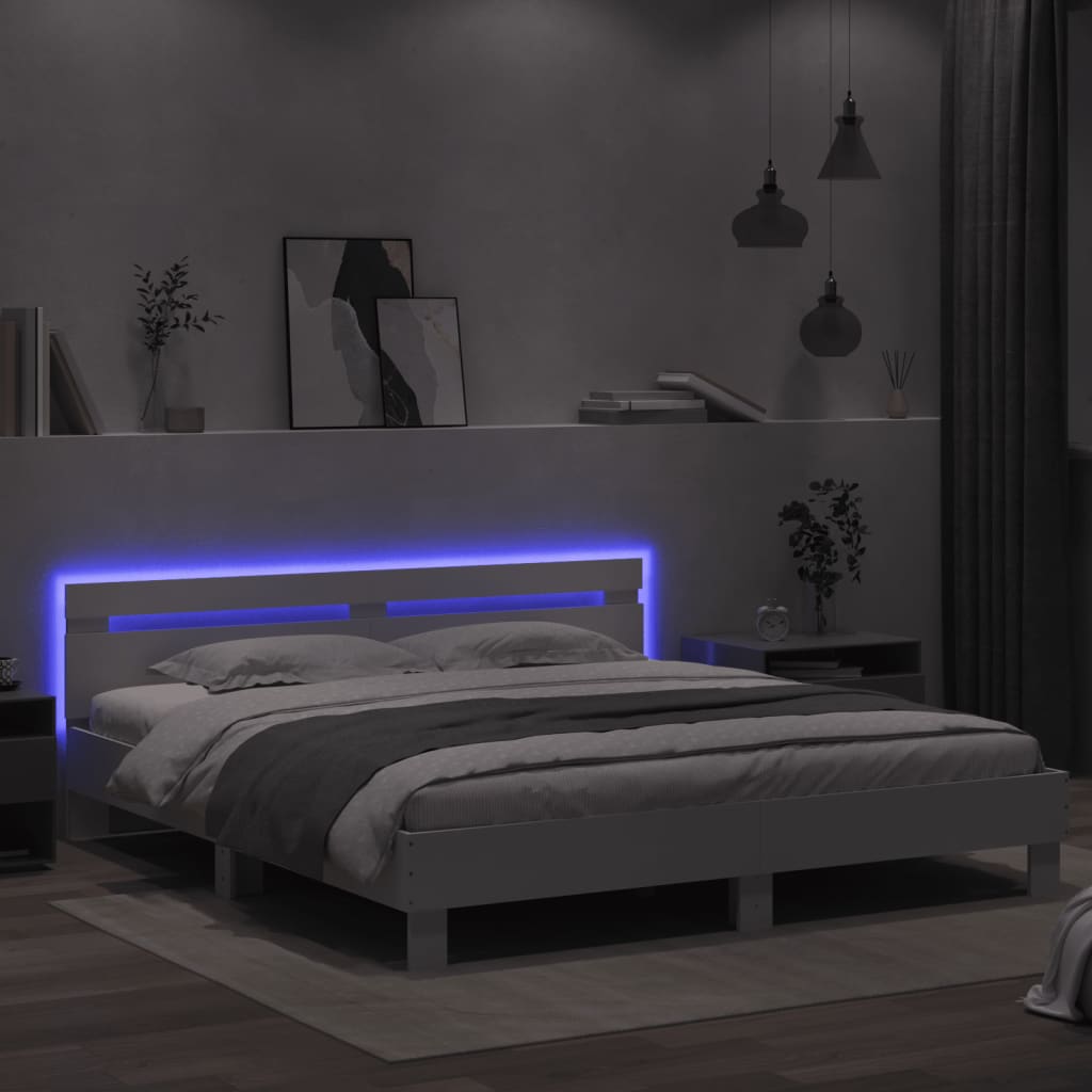 Okvir kreveta s uzglavljem i LED bijeli 160 x 200 cm