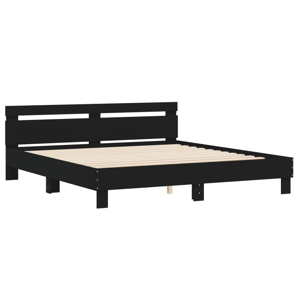 Okvir kreveta s uzglavljem i LED crni 160 x 200 cm