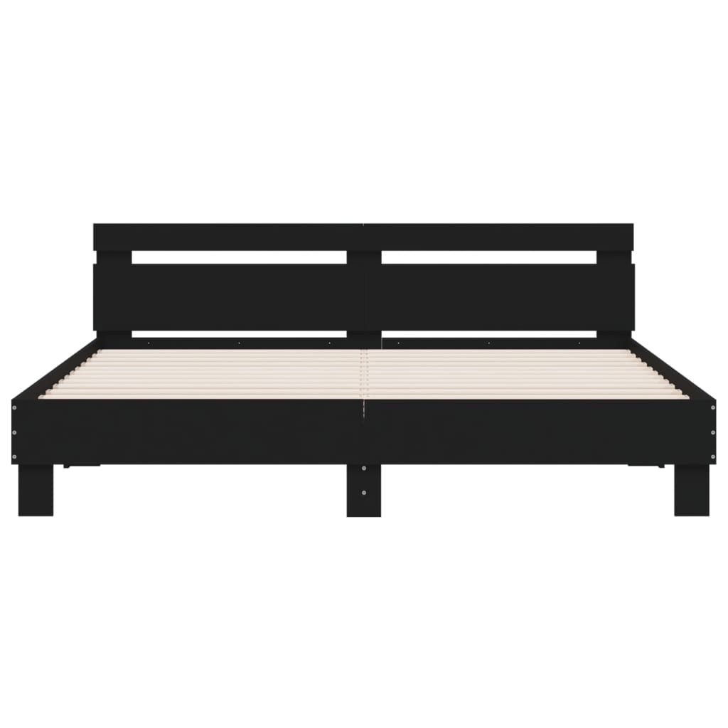 Okvir kreveta s uzglavljem i LED crni 160 x 200 cm