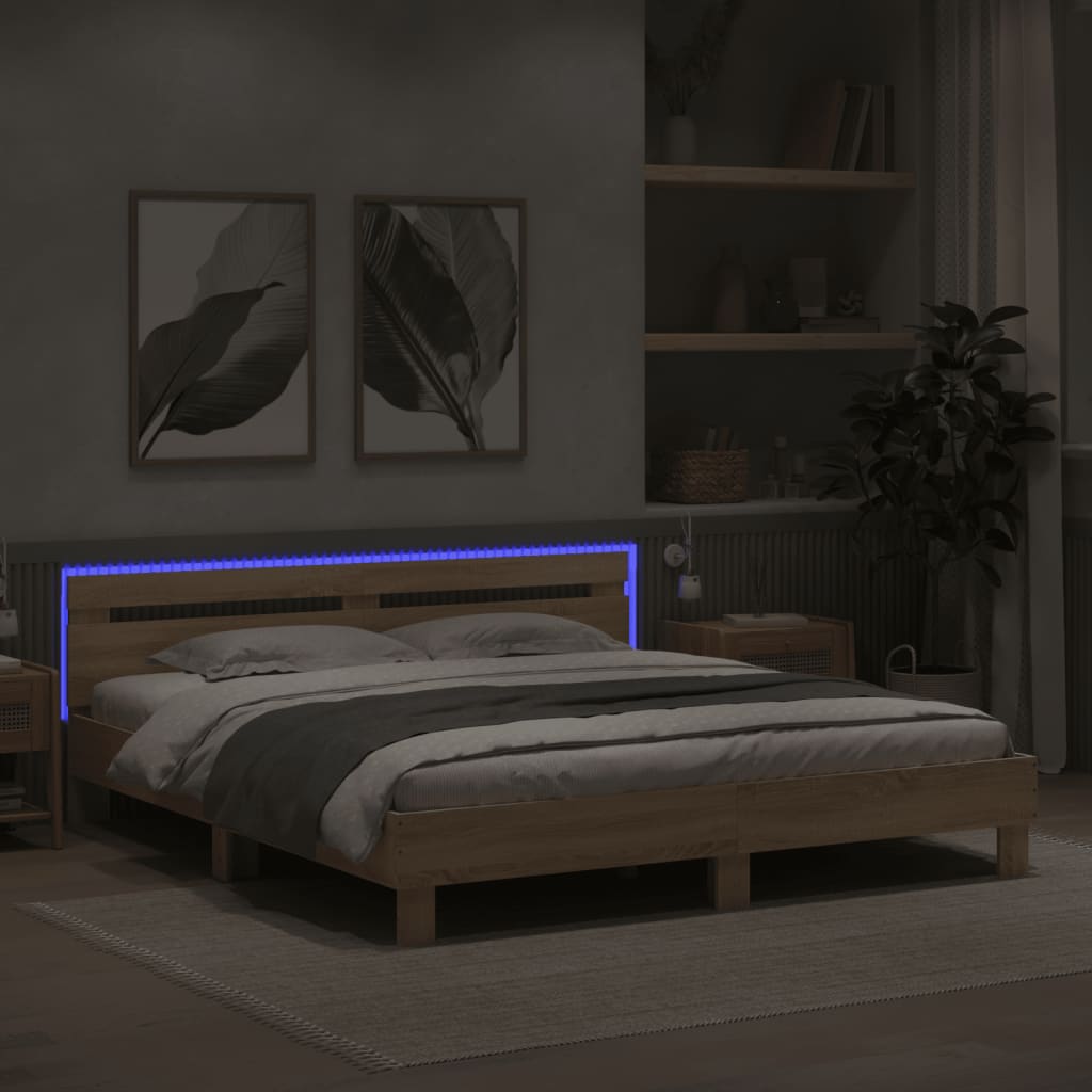 Okvir za krevet s uzglavljem i LED boja hrasta sonome 160x200cm