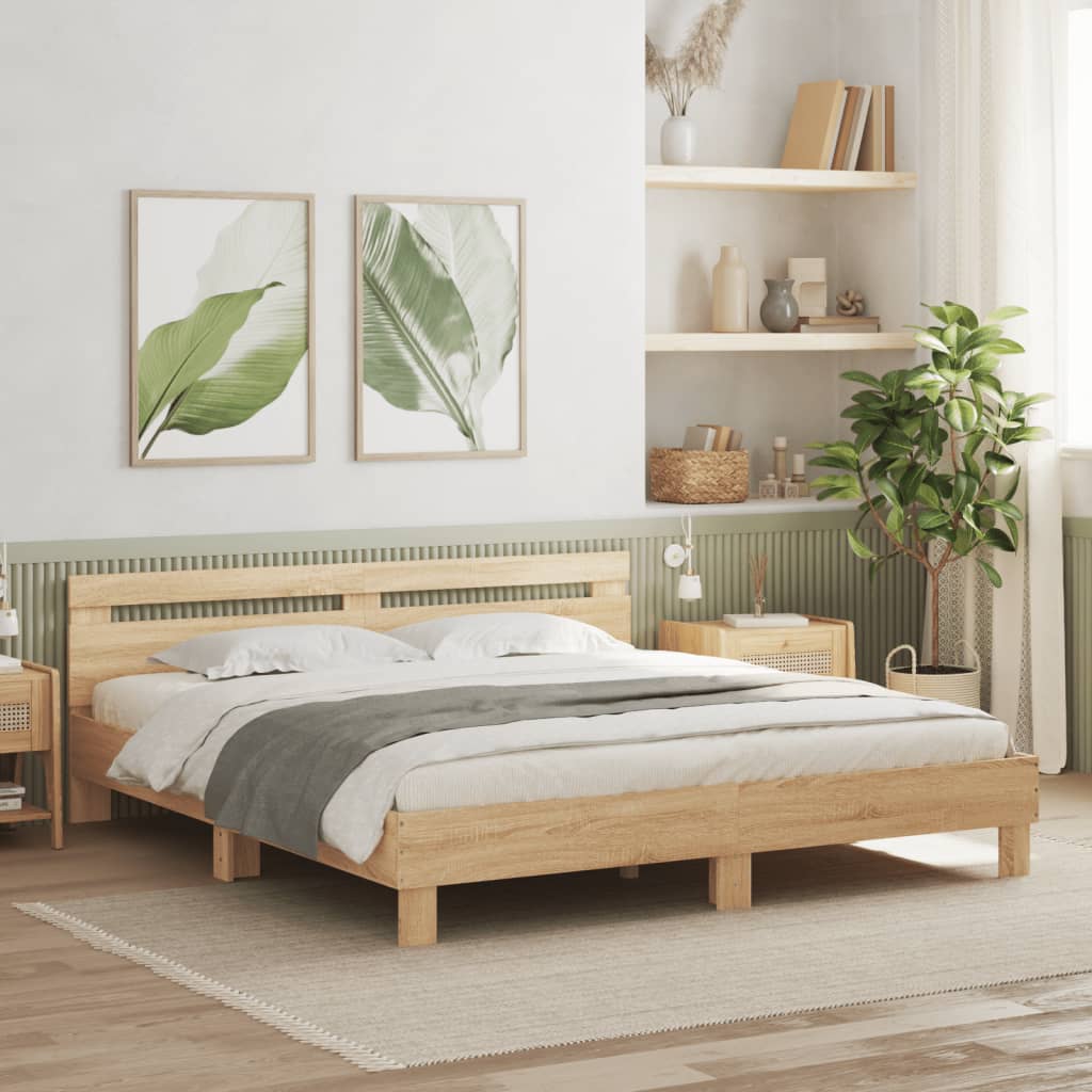 Okvir za krevet s uzglavljem i LED boja hrasta sonome 160x200cm