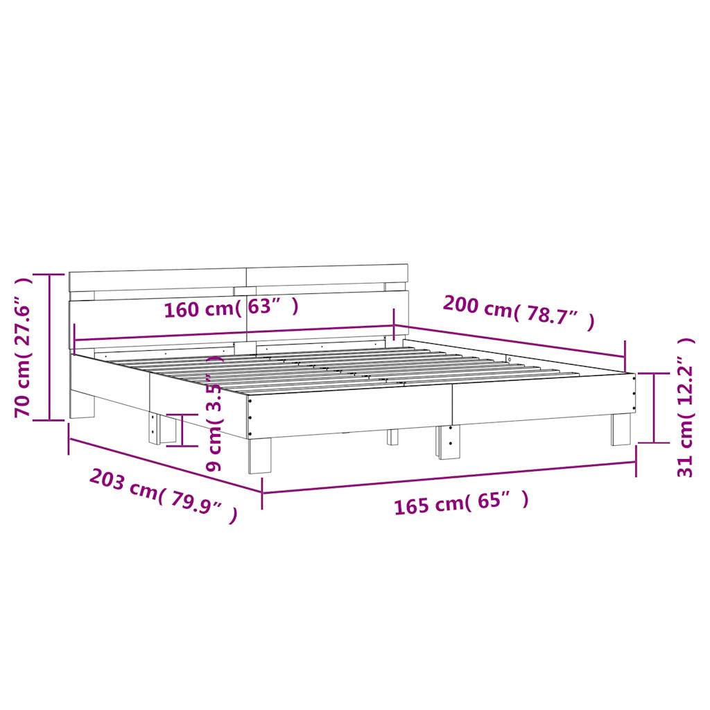 Okvir za krevet s uzglavljem i LED boja hrasta 160x200 cm