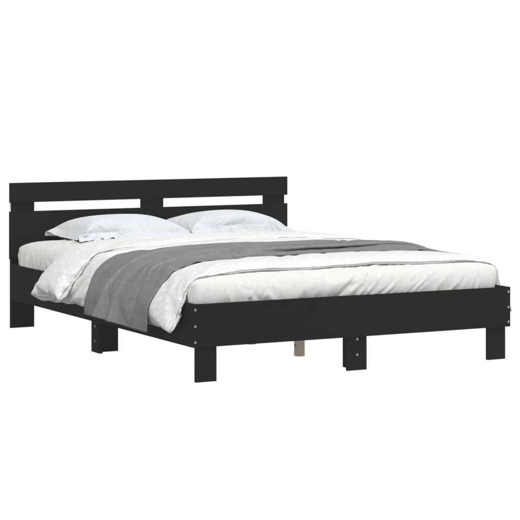 Okvir za krevet s uzglavljem i LED crni 150x200 cm
