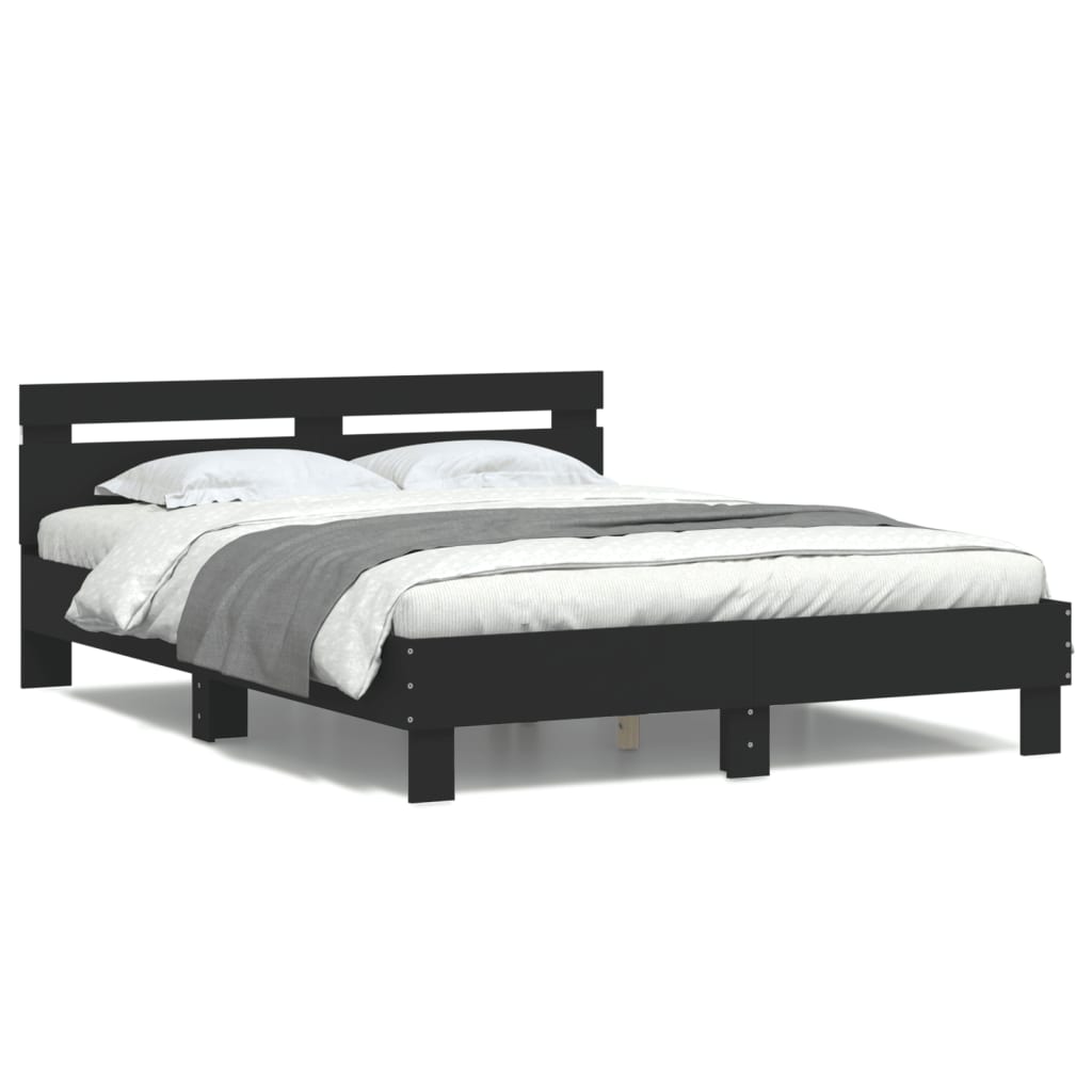Okvir za krevet s uzglavljem i LED crni 150x200 cm