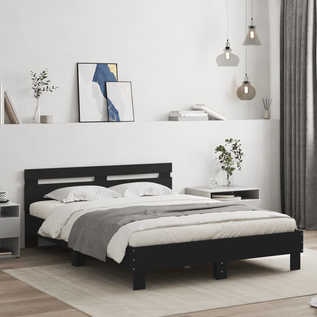 Okvir za krevet s uzglavljem i LED crni 150x200 cm