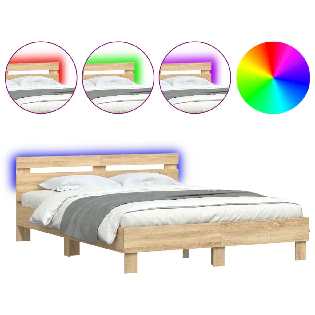 Okvir za krevet s uzglavljem i LED boja hrasta sonome 150x200cm