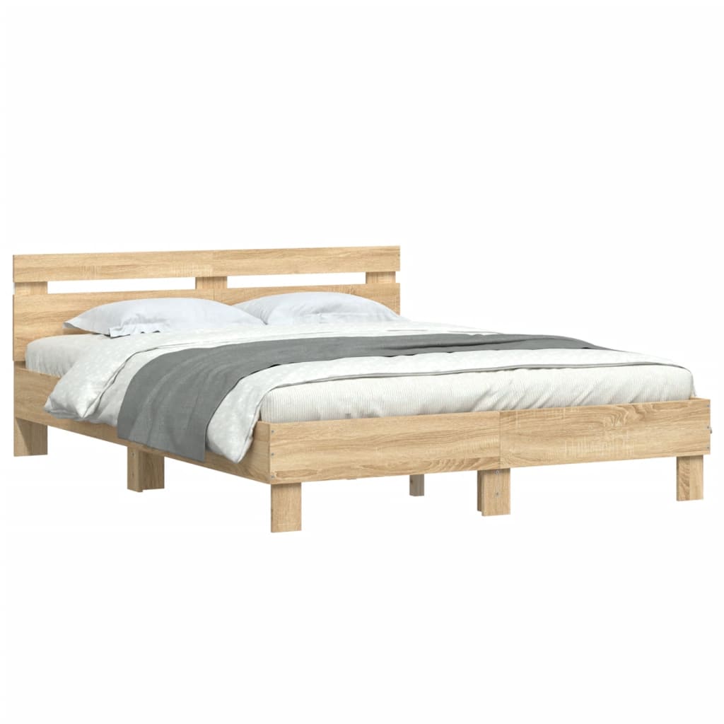 Okvir za krevet s uzglavljem i LED boja hrasta sonome 150x200cm