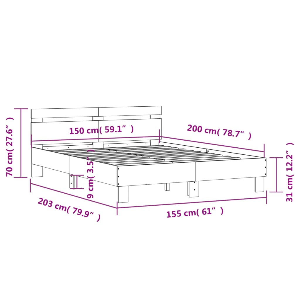 Okvir za krevet s uzglavljem i LED boja hrasta 150x200 cm