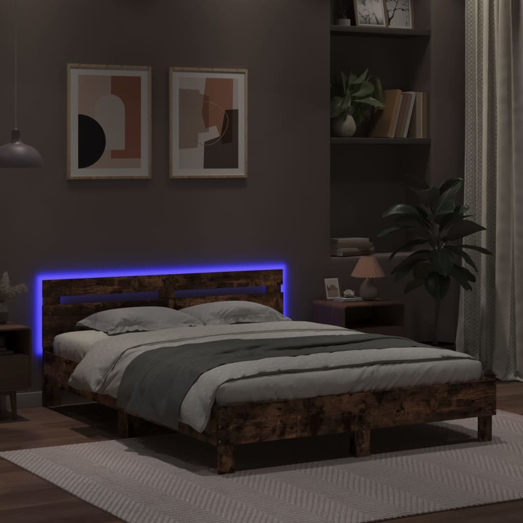 Okvir kreveta s uzglavljem LED smeđa boja hrasta 150 x 200 cm
