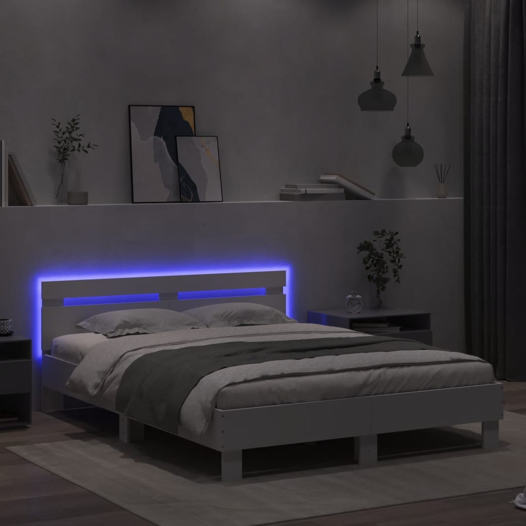 Okvir za krevet s uzglavljem i LED bijeli 140 x 200 cm