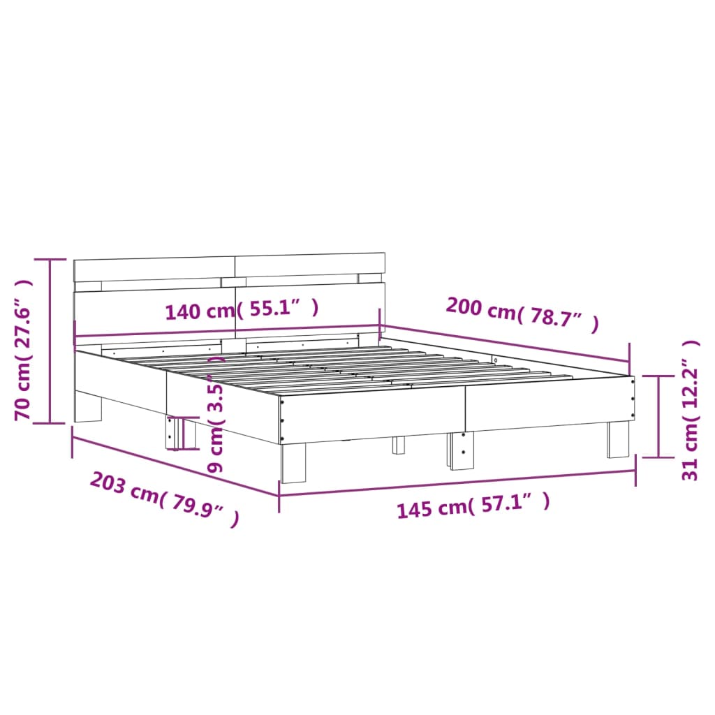 Okvir za krevet s uzglavljem i LED boja hrasta 140x200 cm
