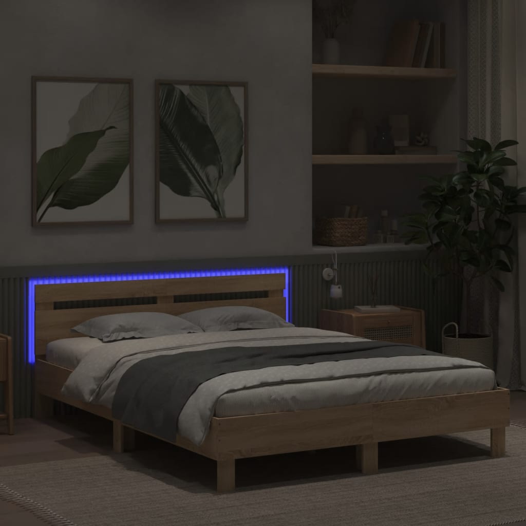Okvir za krevet s uzglavljem i LED boja hrasta 140x200 cm