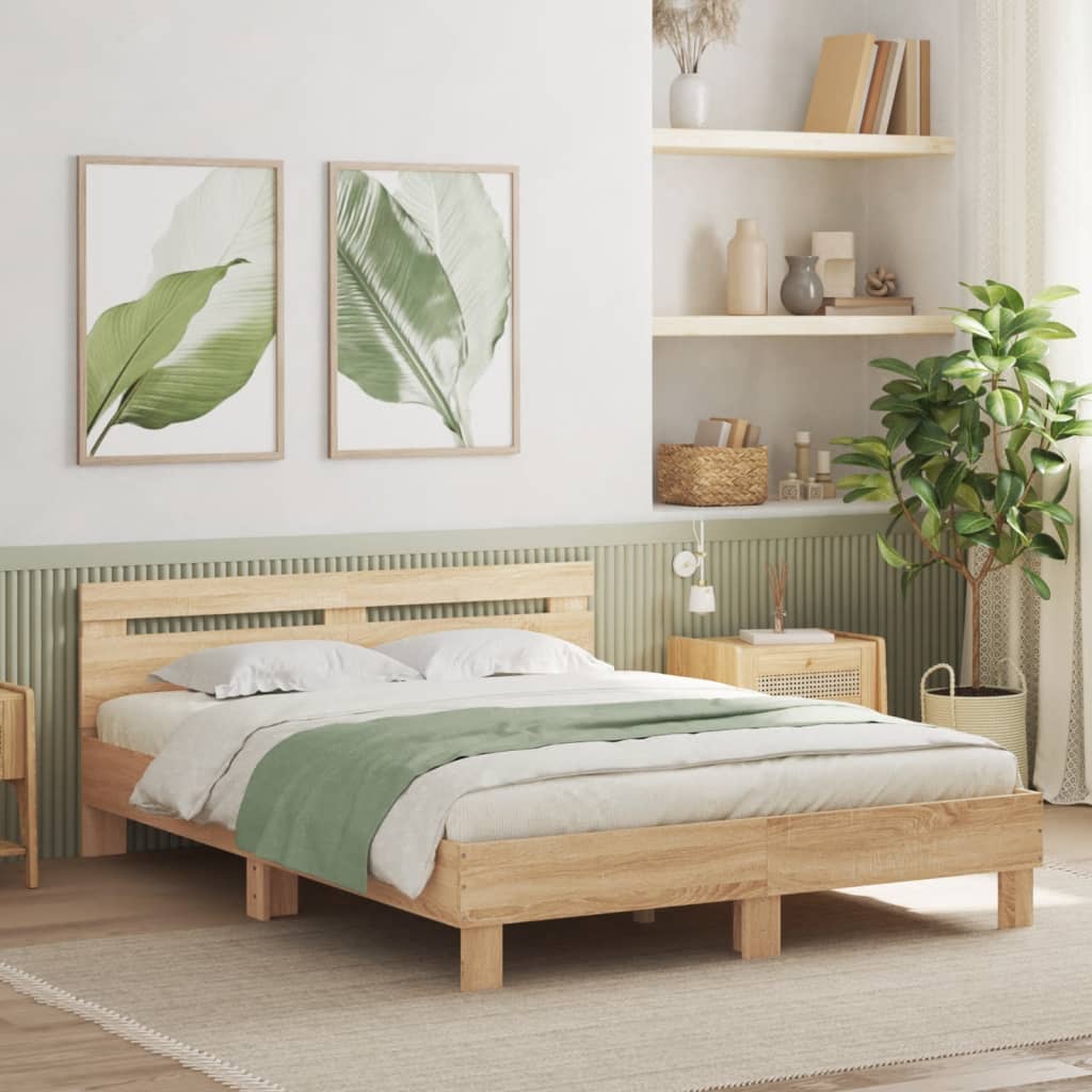 Okvir za krevet s uzglavljem i LED boja hrasta 140x200 cm