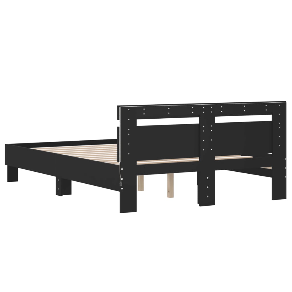 Okvir kreveta s uzglavljem i LED crni 120 x 200 cm