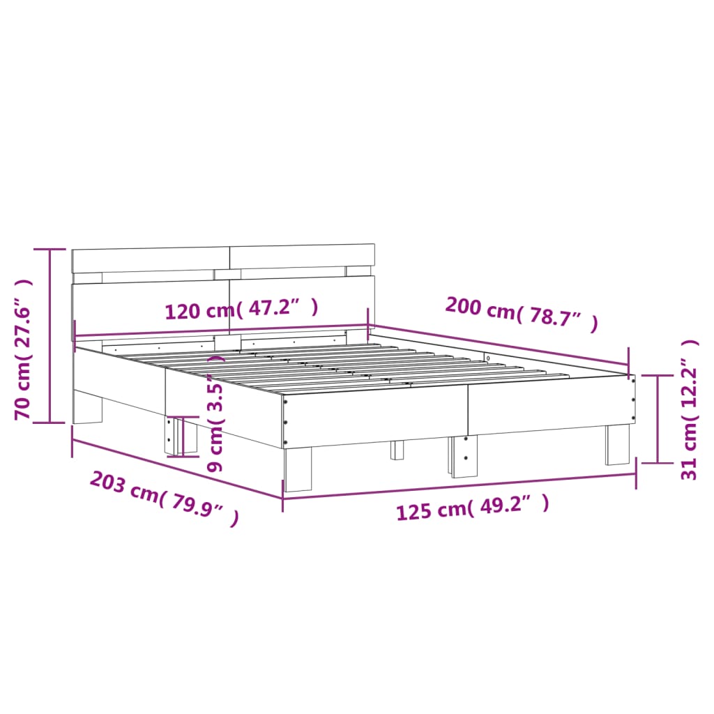 Okvir kreveta s uzglavljem LED smeđa boja hrasta 120x200 cm