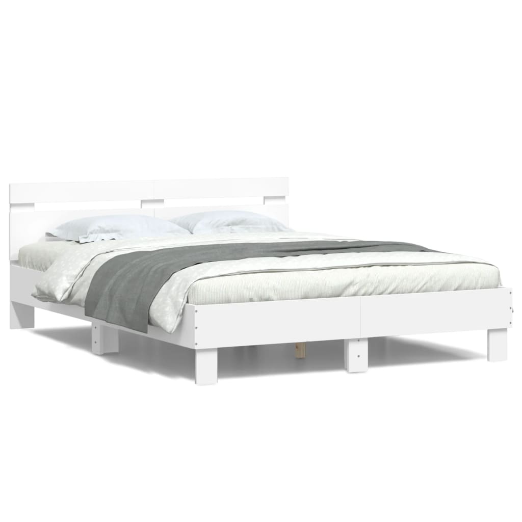 Okvir kreveta s uzglavljem i LED svjetlima bijeli 140 x 190 cm