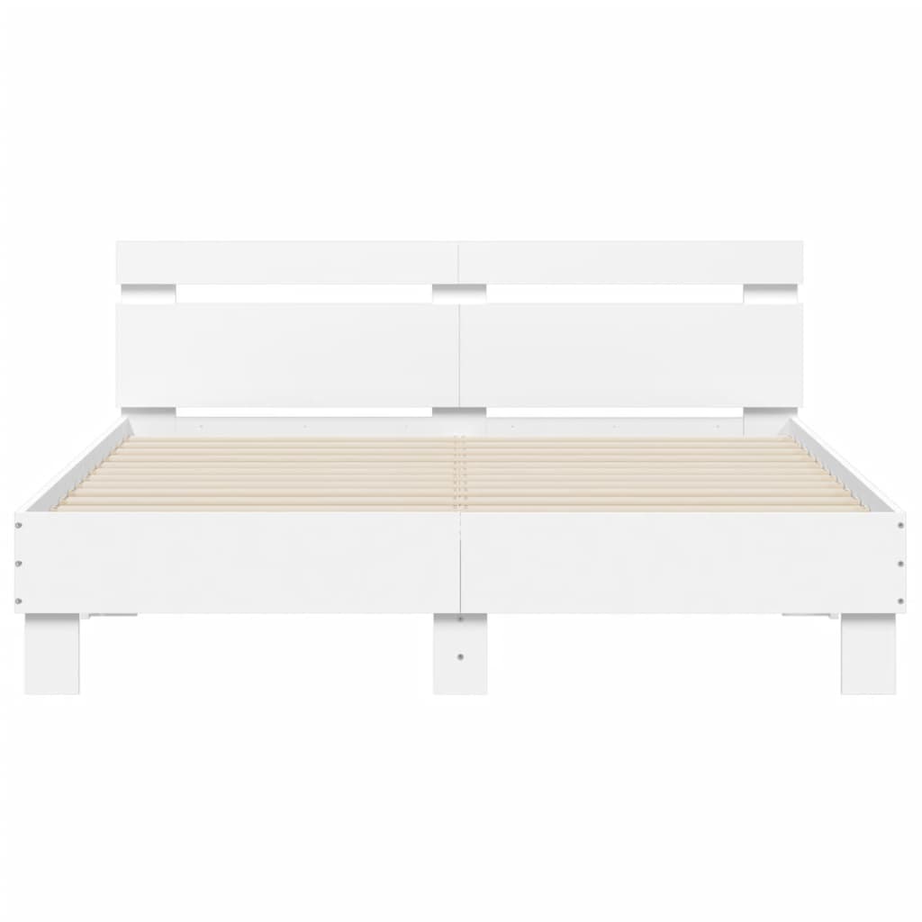 Okvir kreveta s uzglavljem i LED svjetlima bijeli 140 x 190 cm