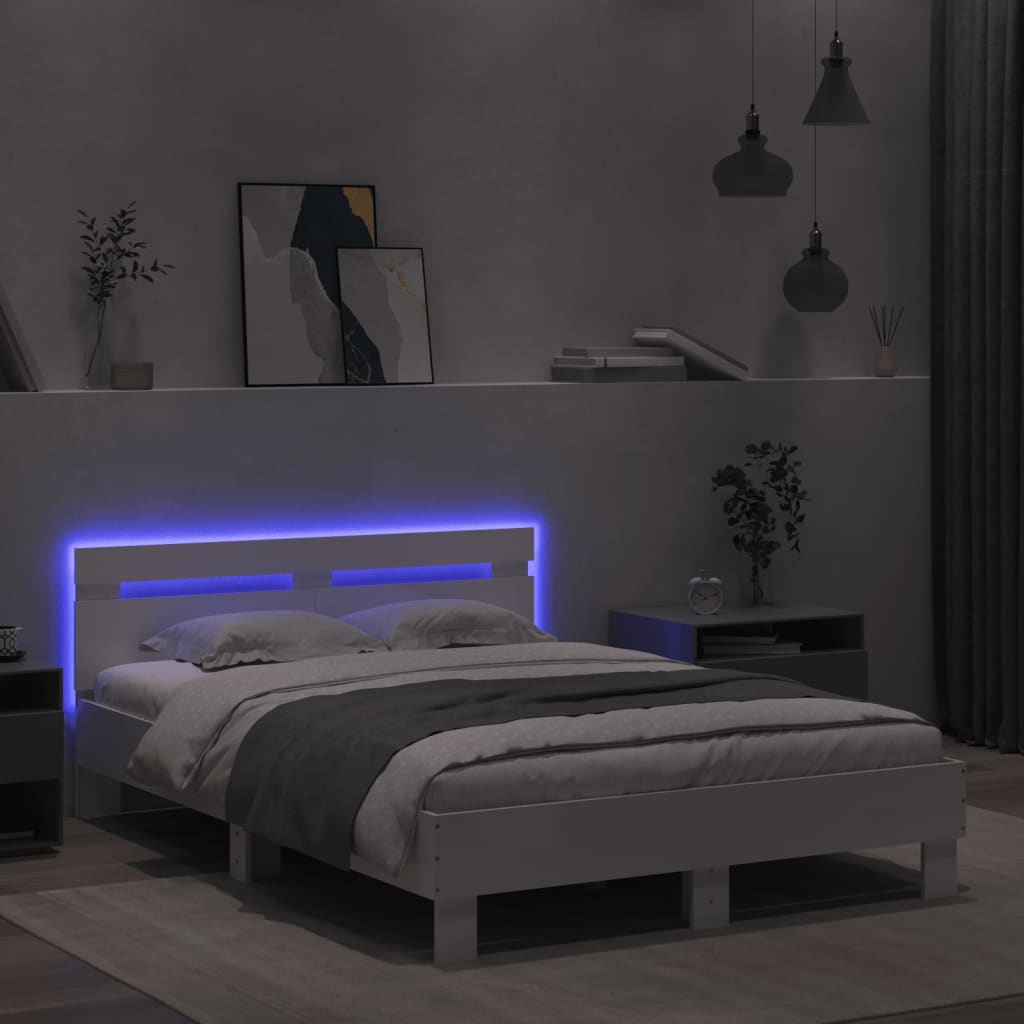 Okvir za krevet s uzglavljem i LED bijeli 135x190 cm