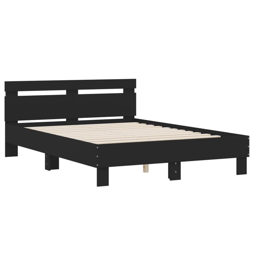 Okvir za krevet s uzglavljem i LED crni 135x190 cm