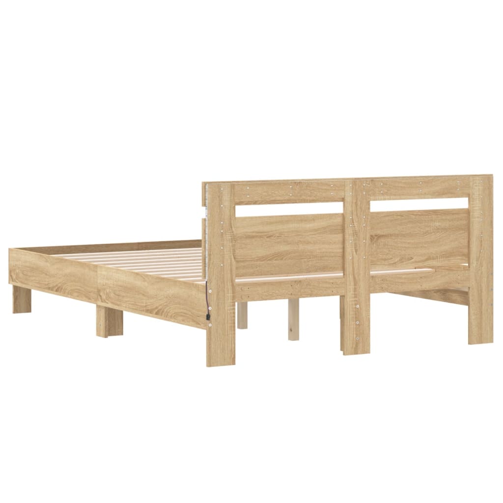 Okvir za krevet s uzglavljem i LED boja hrasta sonome 135x190cm