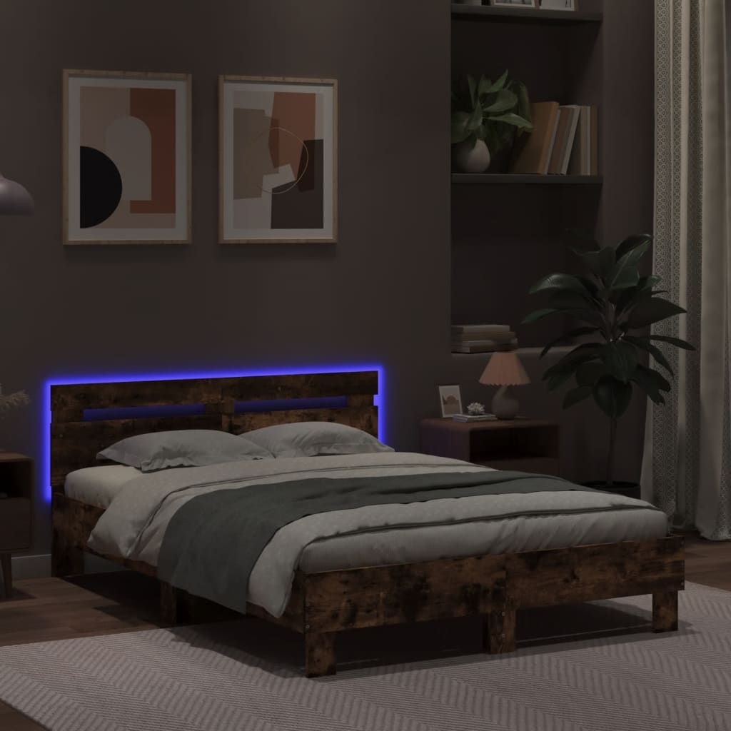 Okvir za krevet s uzglavljem i LED boja hrasta 135x190 cm