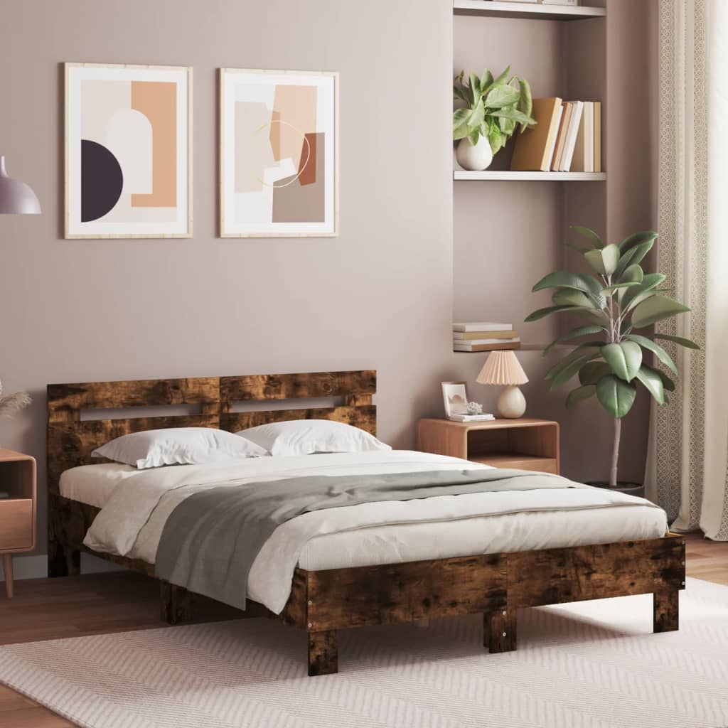 Okvir za krevet s uzglavljem i LED boja hrasta 135x190 cm