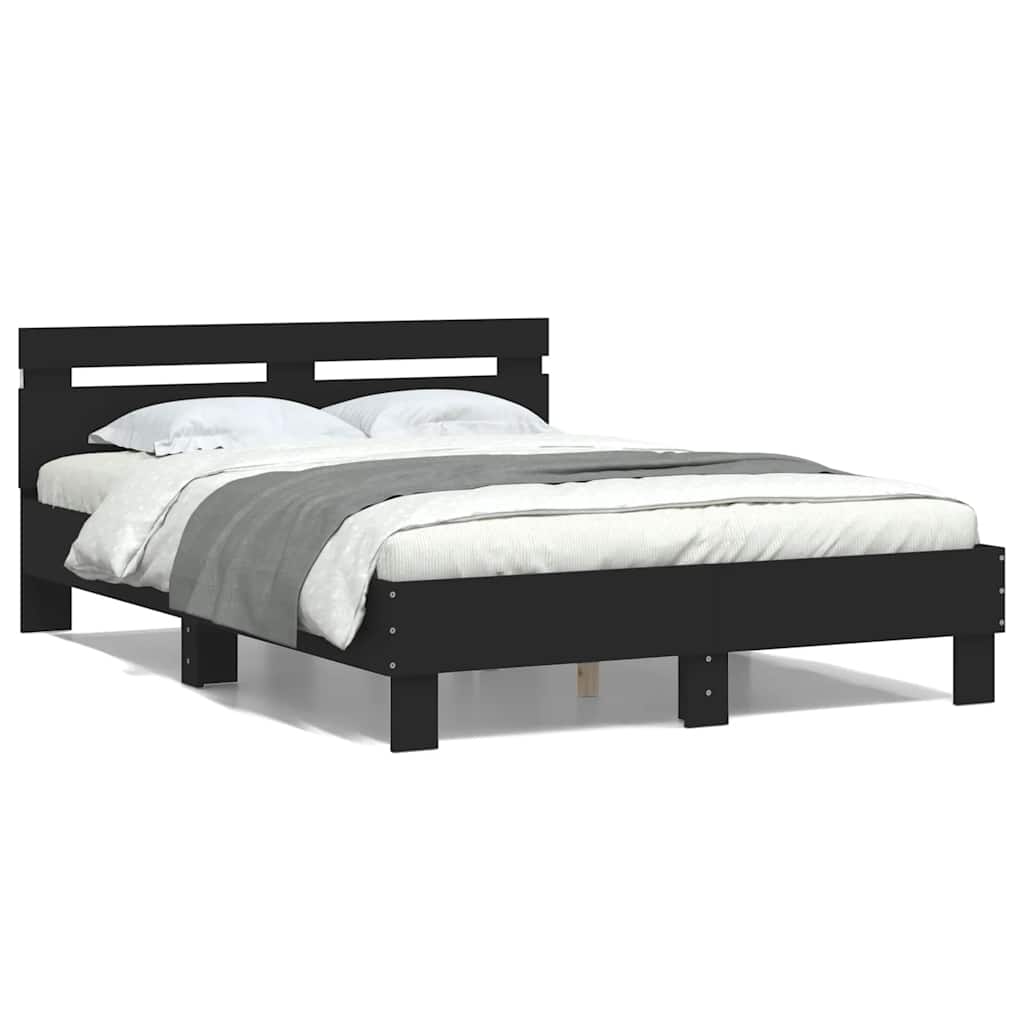 Okvir za krevet s uzglavljem i LED crni 120x190 cm