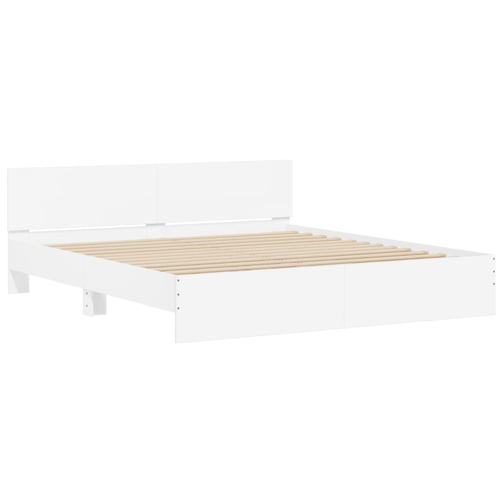Okvir kreveta s uzglavljem i LED svjetlima bijeli 200 x 200 cm
