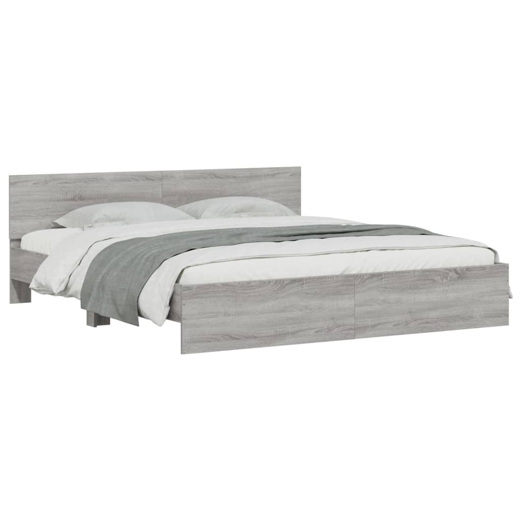 Okvir kreveta s uzglavljem LED siva boja hrasta 200x200 cm